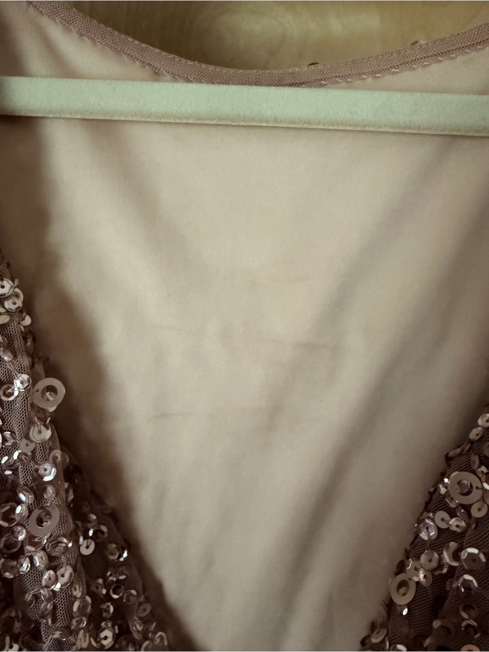 Adriana Papell Rose Gold Sequin Short Sleeve Evening Dress - Picture 6 of 7